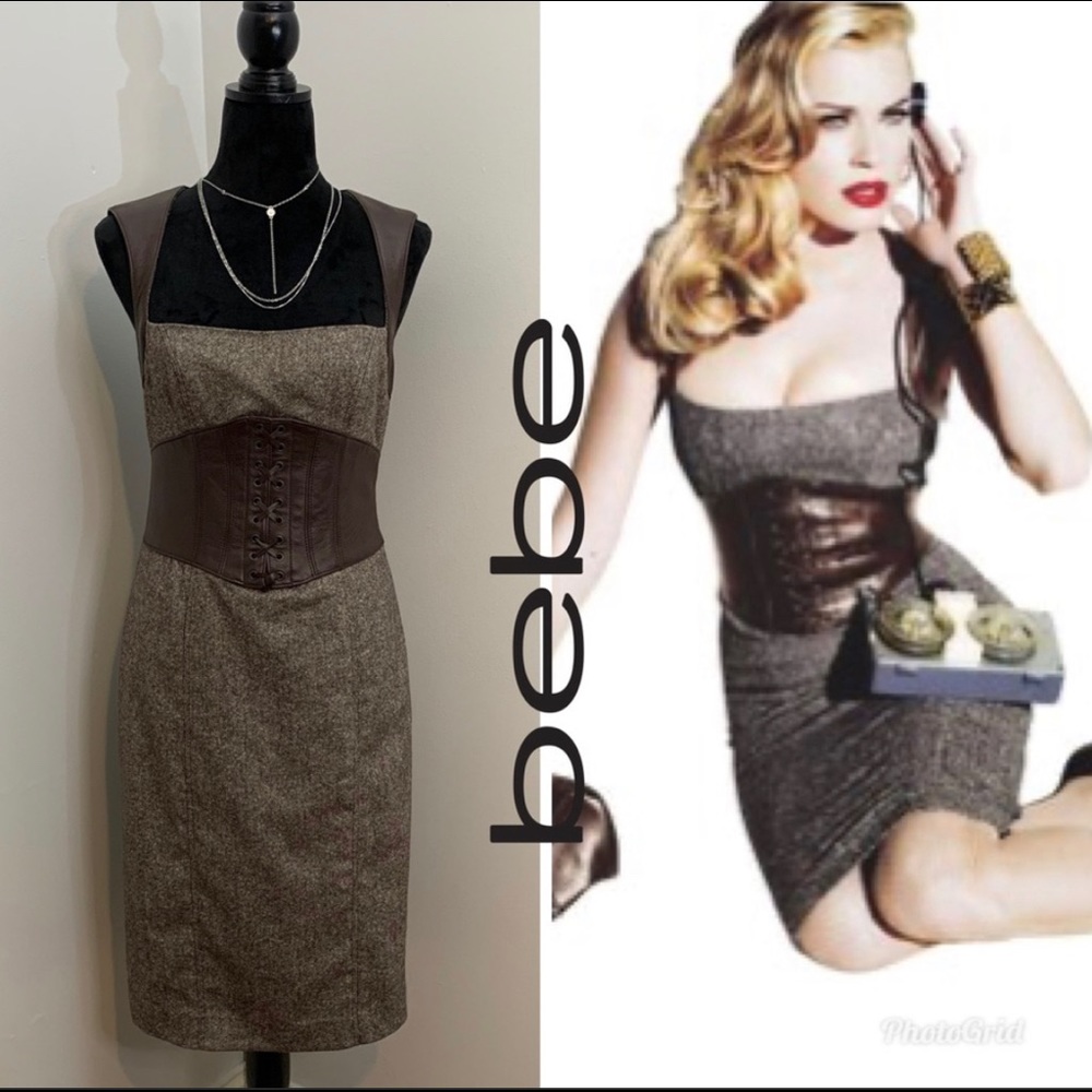 Bebe leather and tweed dress sz 8